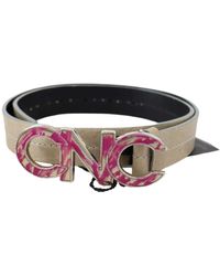 CoSTUME NATIONAL - Beige Leather Pink Letter Logo Buckle Belt - Lyst