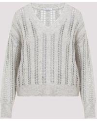 Brunello Cucinelli - Pearl Grey 3d Ribbed And Shiny Net Wool Sweater - Lyst