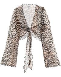 Ganni - Cover Up Cropped Top In Mesh With Leopard Print - Lyst