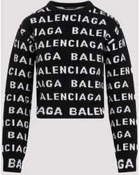 Balenciaga - Black White Wool Pullover - Lyst