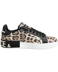 Dolce & Gabbana - Portofino Sneakers In Leopard-print Calfskin Nappa - Lyst