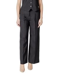 Ichi - Black Polyester Casual Pants - Lyst