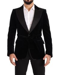 Dolce & Gabbana - Black Velvet Single Breasted One Button Blazer Cotton - Lyst