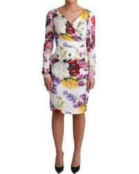 Dolce & Gabbana - Floral Print Silk Long Sleeve Dress - Lyst