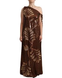 DSquared² - Brown Leaf Sequined Shift One Shoulder Long Dress - Lyst