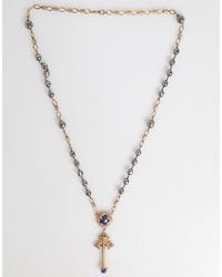 Dolce & Gabbana - Gold Tone Beaded Chain Religious Cross Necklace - Lyst