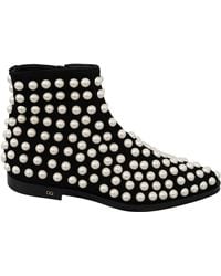 Dolce & Gabbana - Black Suede Pearl Studs Boots Shoes - Lyst