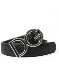 Dolce & Gabbana - Black Leather Silver Dg Logo Buckle Belt - Lyst