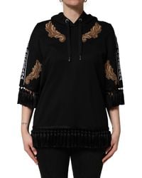 Dolce & Gabbana - Black Embroidered Tassel Hooded Sweatshirt Sweater - Lyst