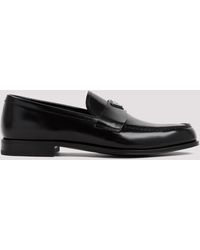 Prada - Black Polished Leather Loafers - Lyst