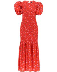 ROTATE BIRGER CHRISTENSEN - Rotate Floral Printed Maxi Dress With Puffed Sleeves In Satin Fabric - Lyst
