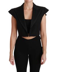 Dolce & Gabbana - Dolce Gabbana Black Sleeveless Cropped Blazer Wool Jacket - Lyst
