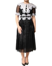 Dolce & Gabbana - Black White Silk Macrame Lace Midi Dress - Lyst