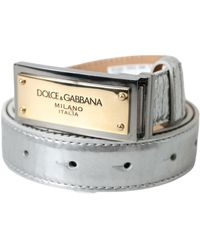 Dolce & Gabbana - Silver Leather Metal Logo Buckle Belt Men - Lyst