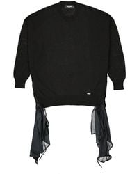 DSquared² - Cotton Sweater With Drawstring And Sheer Details - Lyst