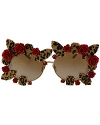 Dolce & Gabbana - Gold Metal Frame Roses Embellished Sunglasses - Lyst