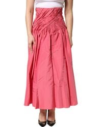 Dolce & Gabbana - Pink Silk Pleated High Waist Midi Skirt - Lyst