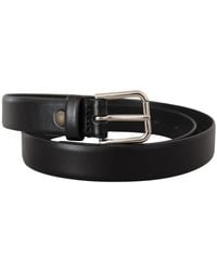 Dolce & Gabbana - Black Calf Leather Silver Tone Logo Buckle Belt - Lyst