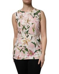 Dolce & Gabbana - Multicolor Floral Print Round Neck Tank Top - Lyst