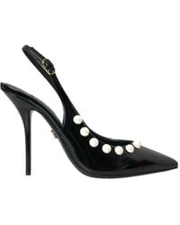 Dolce & Gabbana - Leather Faux Pearl Heel Slingback Shoes - Lyst