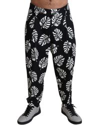 Dolce & Gabbana - Black Leaf Cotton Stretch Trouser Pants Pants - Lyst