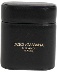 Dolce & Gabbana - Black Calf Leather Logo Print Flip Holder Airpods Case - Lyst