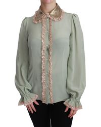 Dolce & Gabbana - Dolce Gabbana Mint Silk Sequin Lace Blouse Shirt - Lyst