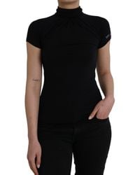 CoSTUME NATIONAL - Black Turtleneck Viscose Short Sleeve Top - Lyst