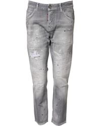 DSquared² - Gray Washed Mid Waist Tapered Jeans - Lyst