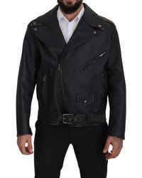 Dolce & Gabbana - Elegant Leather Biker Jacket - Lyst