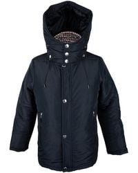 Aquascutum - Black Jacket With Removable Hood And Tartan Lining - Lyst