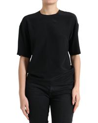 Dolce & Gabbana - Black Silk Round Neck Short Sleeve Blouse Top - Lyst
