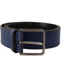 Dolce & Gabbana - Blue Calf Leather Silver Metal Buckle Classic Belt - Lyst