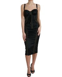 Dolce & Gabbana - Black Bustier Corset Lace Bodycon Midi Dress - Lyst