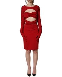Dolce & Gabbana - Red Cut Out Bodycon Long Sleeves Sheath Glove Dress - Lyst