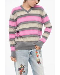 DSquared² - Balanced Stripe Wool Blend Sweater With V Neck - Lyst