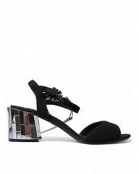 Dolce & Gabbana - Black Crystals Ankle Strap Sandals Shoes - Lyst