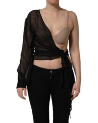 Dolce & Gabbana - Black Wrap Sheer Chiffon One Shoulder Top - Lyst