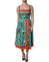 Dolce & Gabbana - Multicolor Printed Silk Sleeveless Midi Dress - Lyst