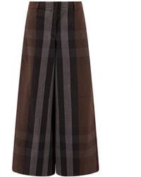 Burberry - Checked Wide Leg Canvas Pants - Lyst