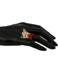 Dolce & Gabbana - Gold Brass Resin Beige Dog Pet Ring - Lyst