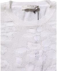 Alpha Studio - White Floral Lace Knit Fabric Short Sleeves Blouse Top - Lyst