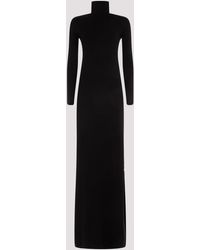 Saint Laurent - Black Wool Long Dress - Lyst