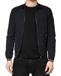 Dolce & Gabbana - Dark Blue Cotton Full Zip Bomber Men Jacket - Lyst