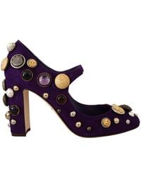 Dolce & Gabbana - Suede Embellished Pump Mary Jane Shoes - Lyst