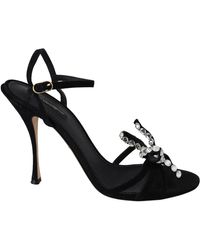 Dolce & Gabbana - Elegant Suede High Sandals With Crystal Bows - Lyst