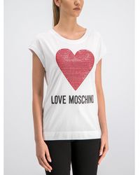 Love Moschino Cotton Heart Logo T-shirt in White | Lyst