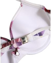Dolce & Gabbana - White Floral Print Nylon Beachwear Bikini Top - Lyst