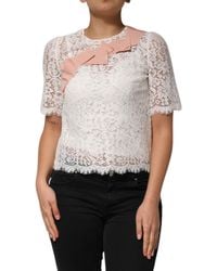 Dolce & Gabbana - Floral Lace Short Sleeves Blouse Top - Lyst