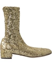 Dolce & Gabbana - Gold Sequined Short Boots Stretch Shoes - Lyst